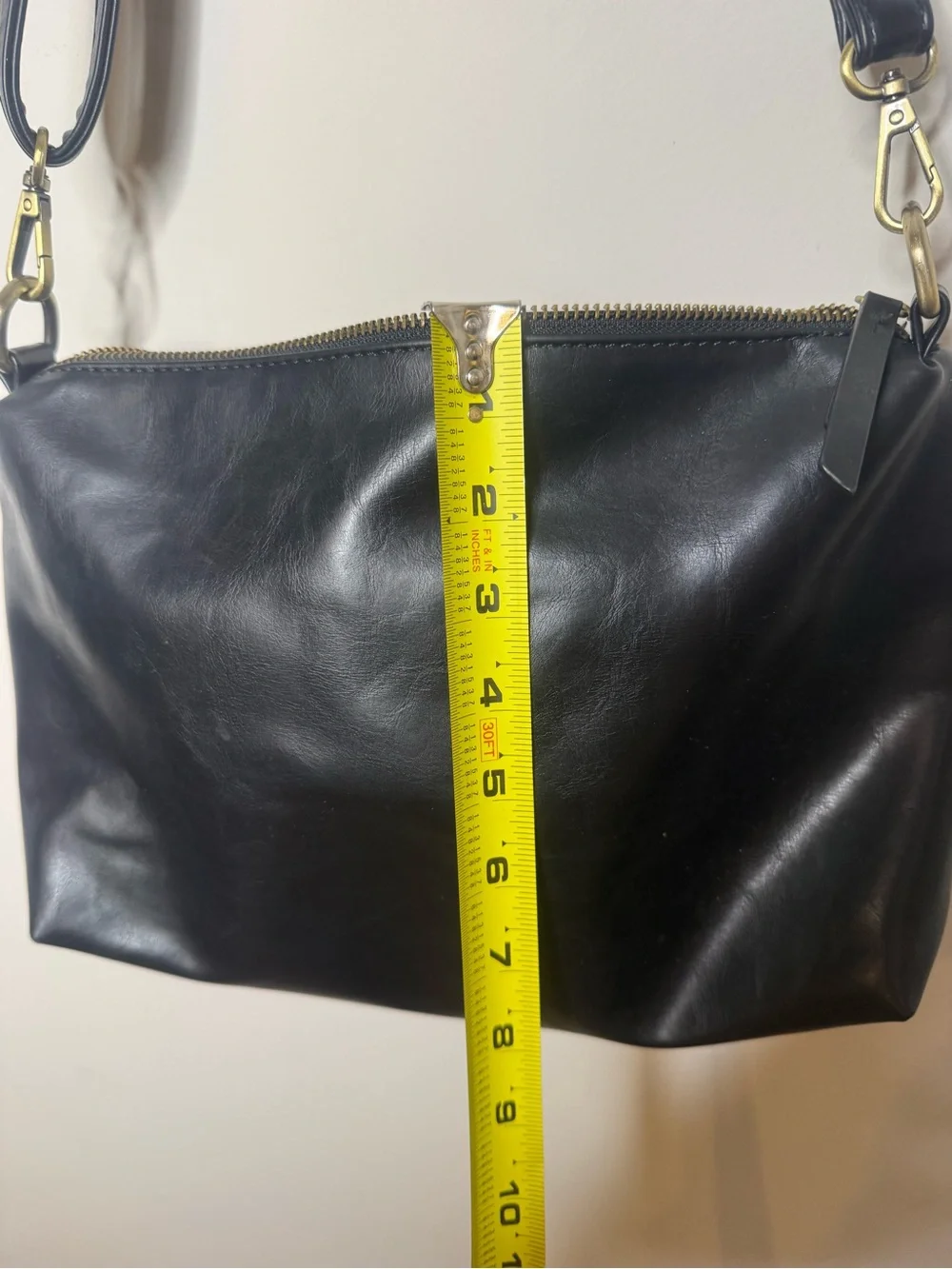 Joy Susan Black Leather Shoulder Bag with Gold Hardware
